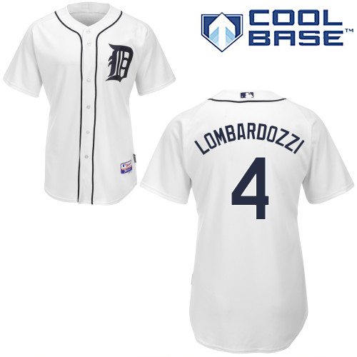 Steve Lombardozzi #4 MLB Jersey-Detroit Tigers Men's Authentic Home White Cool Base Baseball Jersey